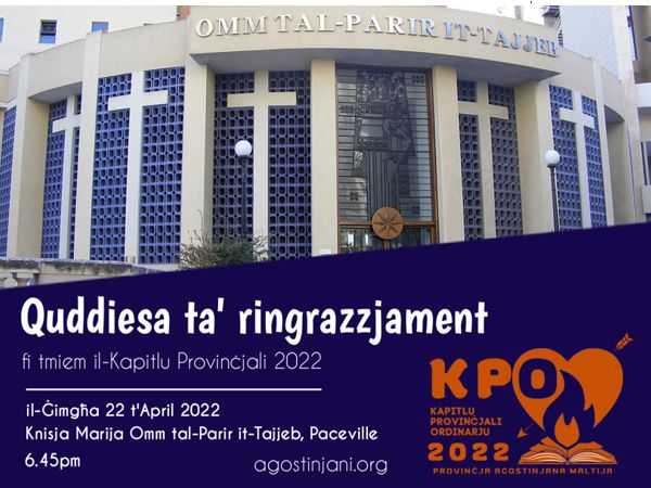 Stedina għall-quddiesa tal-għeluq tal-Kapitlu Provinċjali Ordinarju 2022